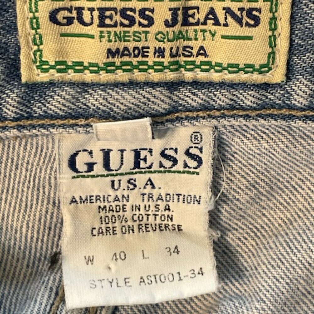 Guess Vintage Triangle Patch Light Wash Denim Jeans Straight Leg 39/40 - Picture 2 of 13